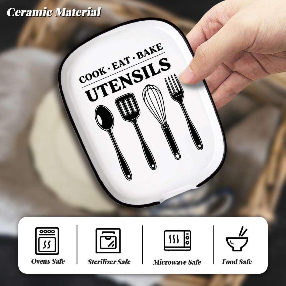 ANATTASOUL Soporte para cucharas de café de cerámica para estufa, cucharas y espátulas, patrón de 4.5 x 5.9 pulgadas, soporte grande para cucharaditas, soporte decorativo para utensilios de cocina de