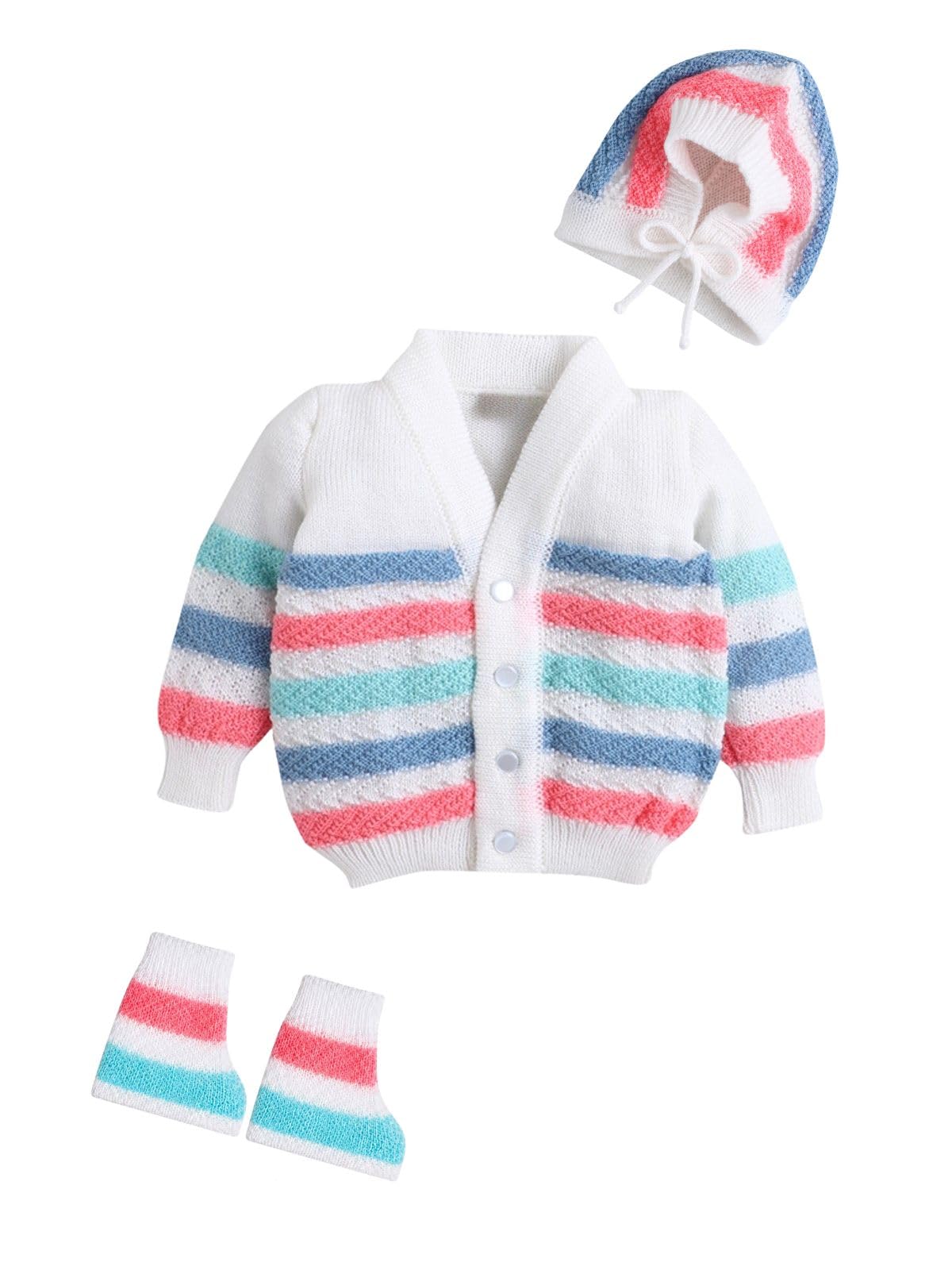 little angels 3-Piece Baby Woollen Sweater Set | Full Sleeves V-Neck Knitted Sweater, Cap & Socks | Winter Outfit for Newborns (0-12 Months)-picture-42