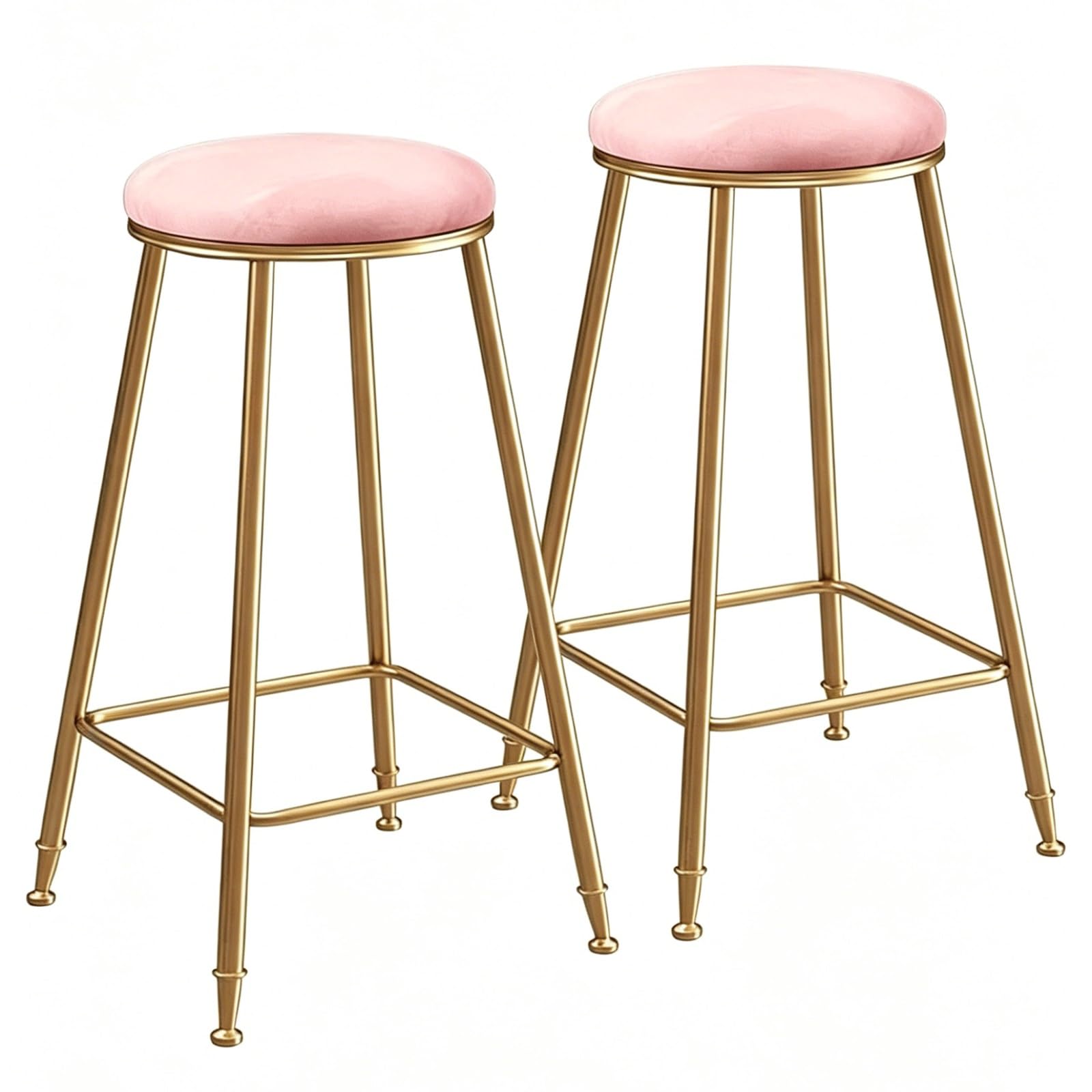 HNYJVZEVG Set of 2 Velvet Bar Stools,Round Padded Counter Stools with Gold Metal Frame, Fixed Height Bar Chairs with Footrest High Chair(Rose,65cm (25inch))