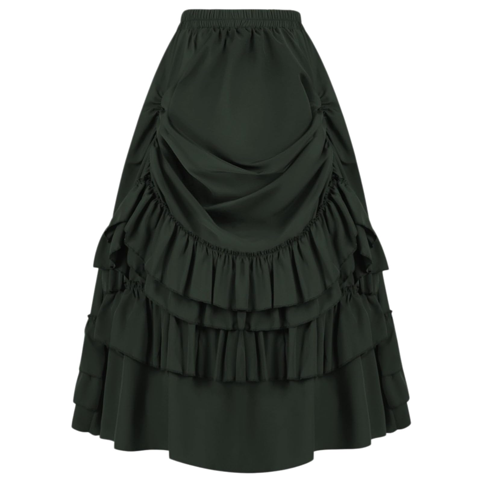 Minigonna Donna Vittoriano Gotico Maxi Gonna Marrone Cotone Asimmetrico Ruffle Hem Steampunk Stile Vintage Lunga-Army Green-XXL-China Mainland