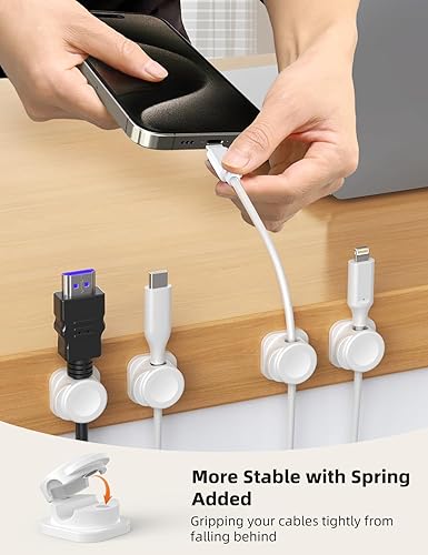 Miniatura 3 de Soporte organizador de cables, paquete de 6 clips magnéticos para mesita de noche de escritorio, clips de carga para oficina, hogar,