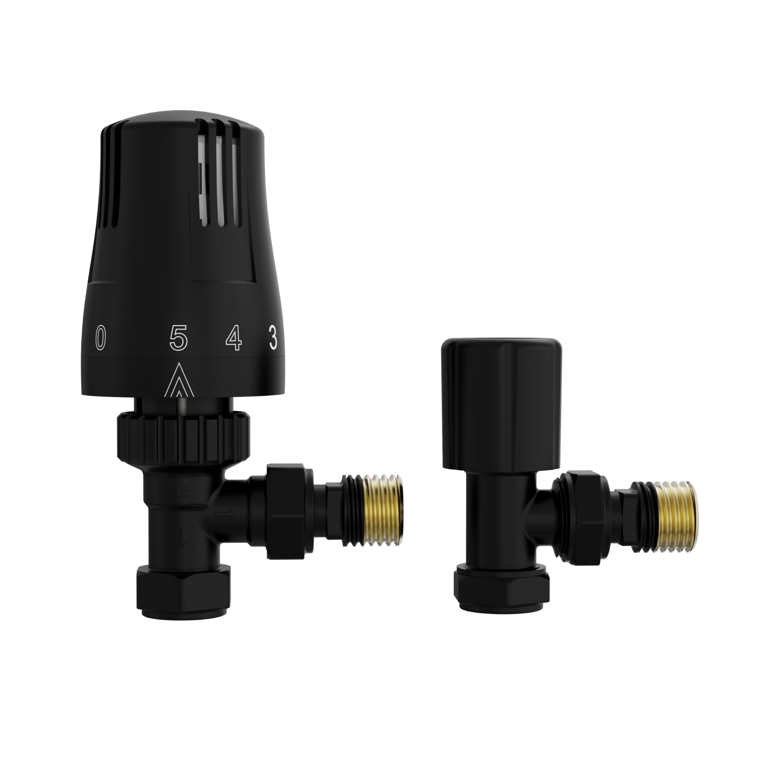 Nrg Black Modern Thermostatic Lockshield Angled Radiator Valves 15Mm Central Heating Taps
