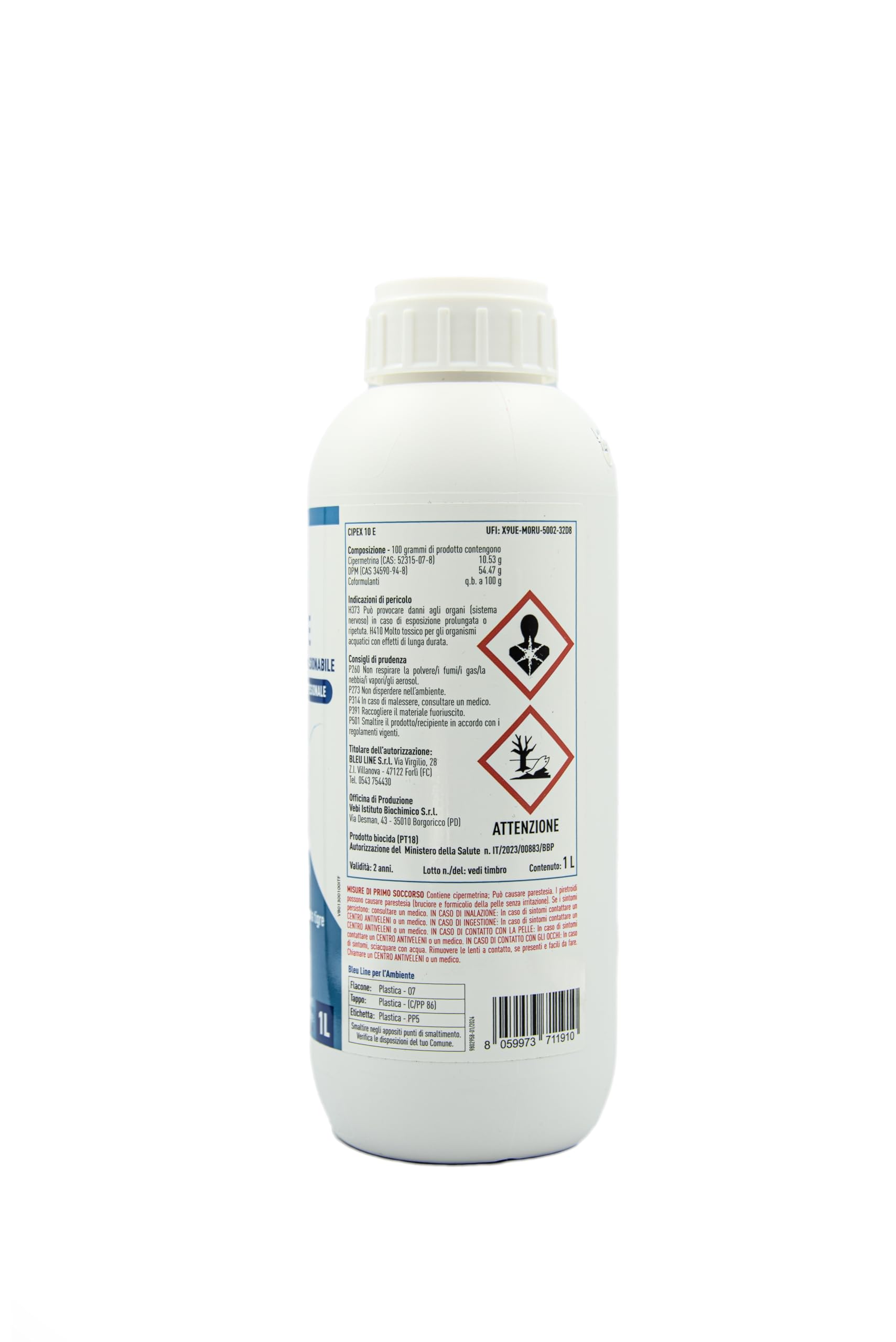 CIPEX 10E Insetticida Adulticida Liquido a Base di Cipermetrina 1 LT – Contro Insetti Volanti e Striscianti, Zanzare e Zanzara Tigre