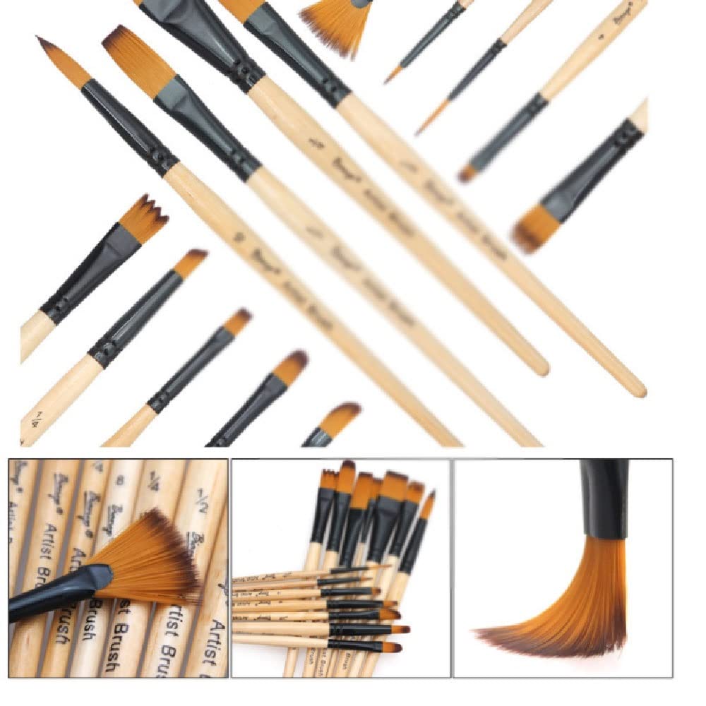 Set di 14 pennelli per pittura acrilica, acquerello, pennello e scatola per matite per pittura artistica scolastica (nero)
