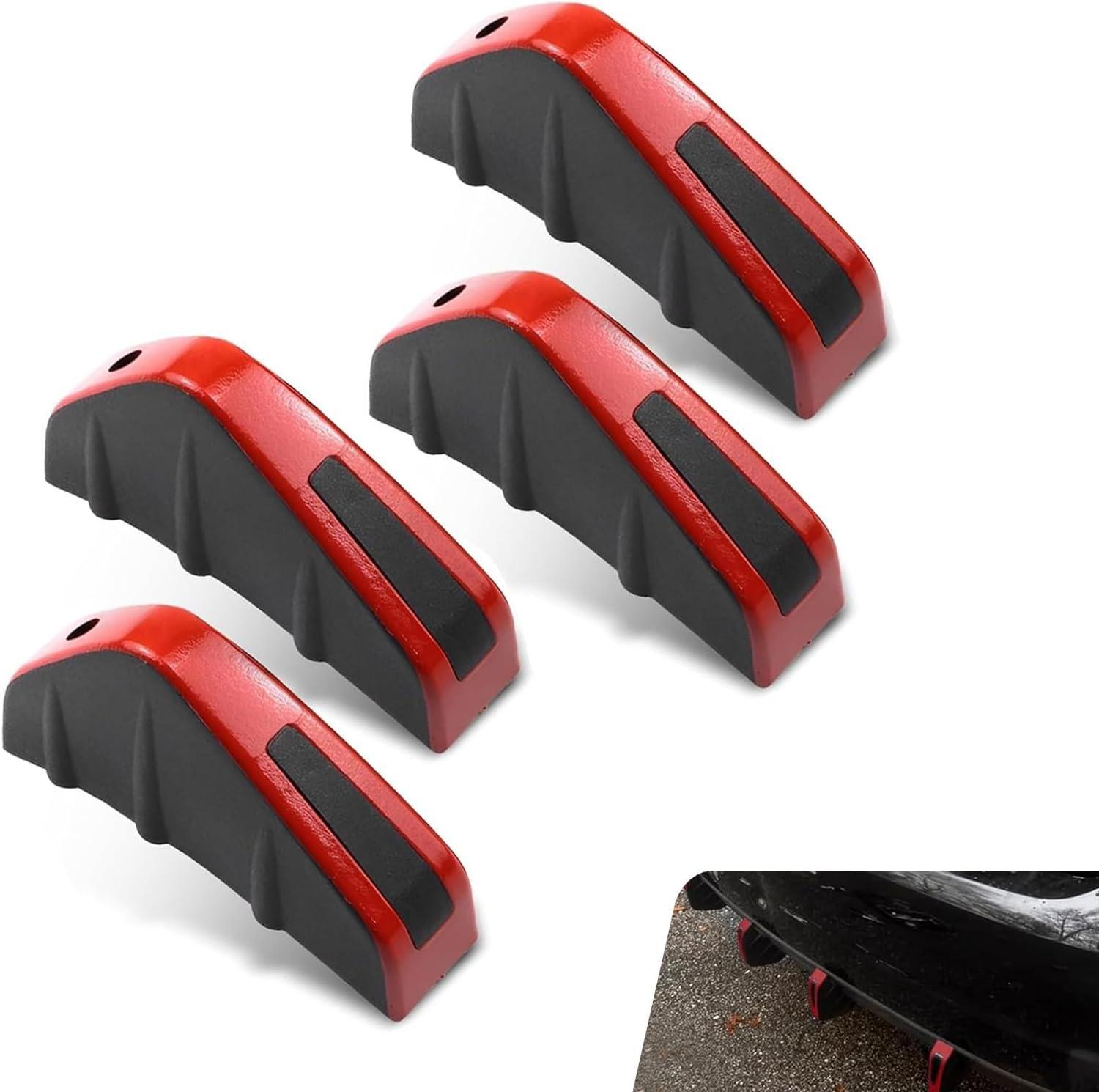 4 PCS Car Lower Bumper Lip Diffuser, Carbon Fiber Pattern Spoiler Fin Protector, Anti-crash Rear Bumper Decorative Spoiler, Universal for Most Cars, Trucks, SUVs (Red)
