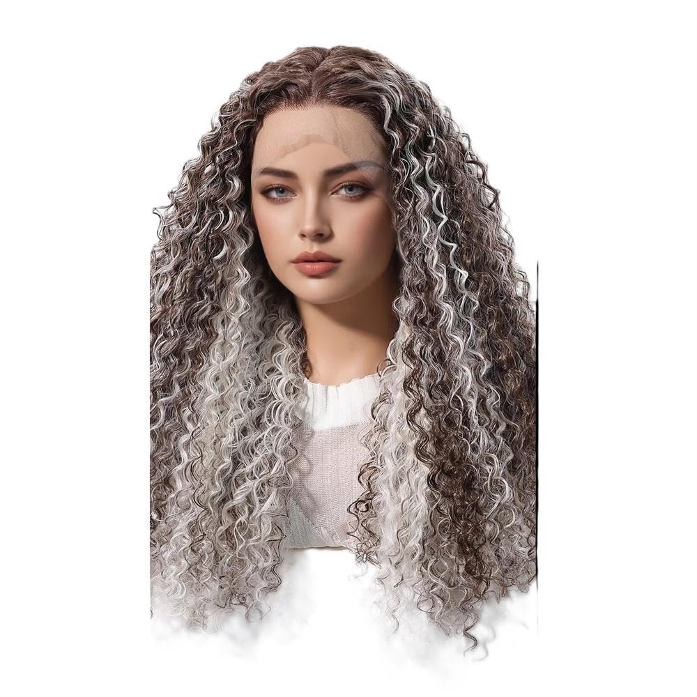 Haarpflege Blonde Tiefgelockte Haarperücke 13 X 3,5 HD Spitzenfront Vorgezupft Leimlose Perücken Für Frauen(Silver)