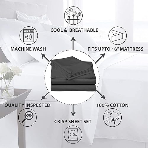 Miniatura 4 de Juego de sábanas de 500 hilos 100% algodón suave de fibra larga, 4 piezas, tamaño Queen, tejido satinado suave y liso, colección de ropa de cama de