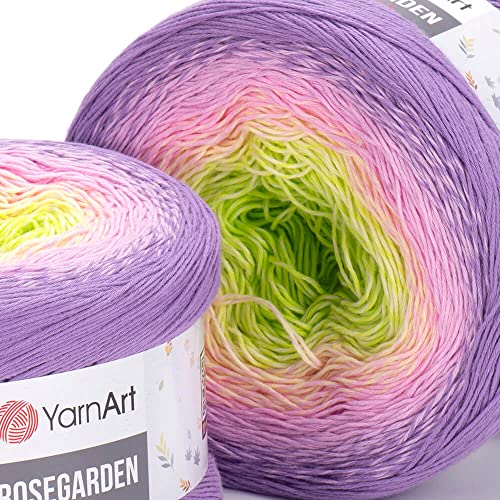 Image of Yarn Art Flowers Rosegarden 100% Cotton 250gr 8.80 oz 1094yds Multicolor Cotton Yarn Rainbow Crochet Yarn Spring Summer (312)