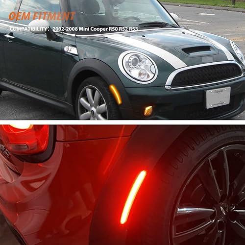 Vista 7 de ADIIL Luces de marcador laterales de parachoques delantero y trasero con luz LED ámbar/roja, lente transparente compatible con MINI Cooper R50 R52