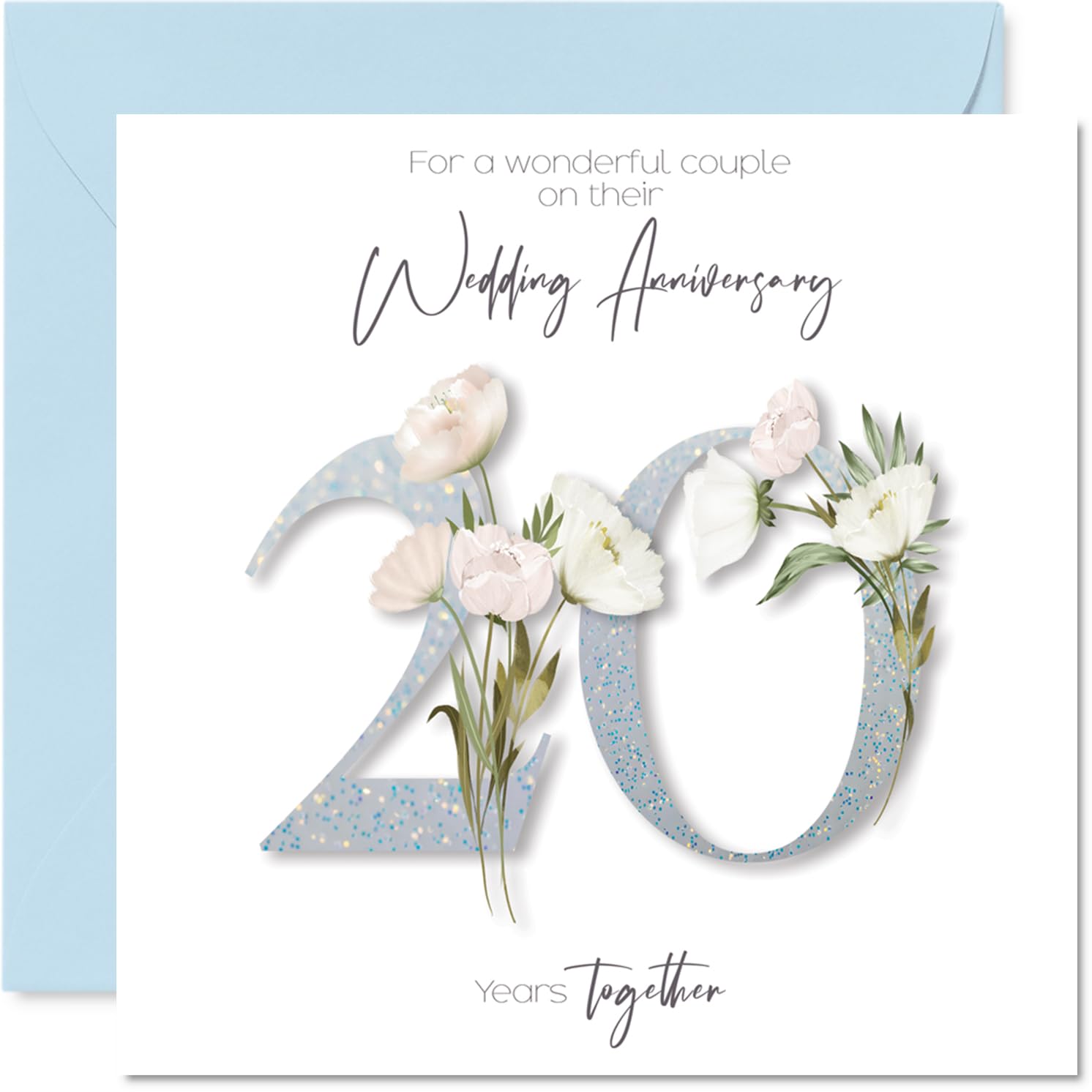 20th Anniversary Card for Women and Men, Fancy Floral Flowers
