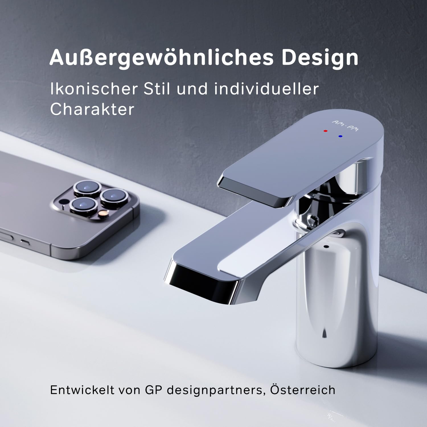 AM.PM Flash - Wasserhahn Bad für Waschbecken, Badarmatur Einhandmischer aus Messing, Waschtischarmatur für Badezimmer, Einhebel-Waschtischmischer Kurzer Auslauf 96 mm, Chrom