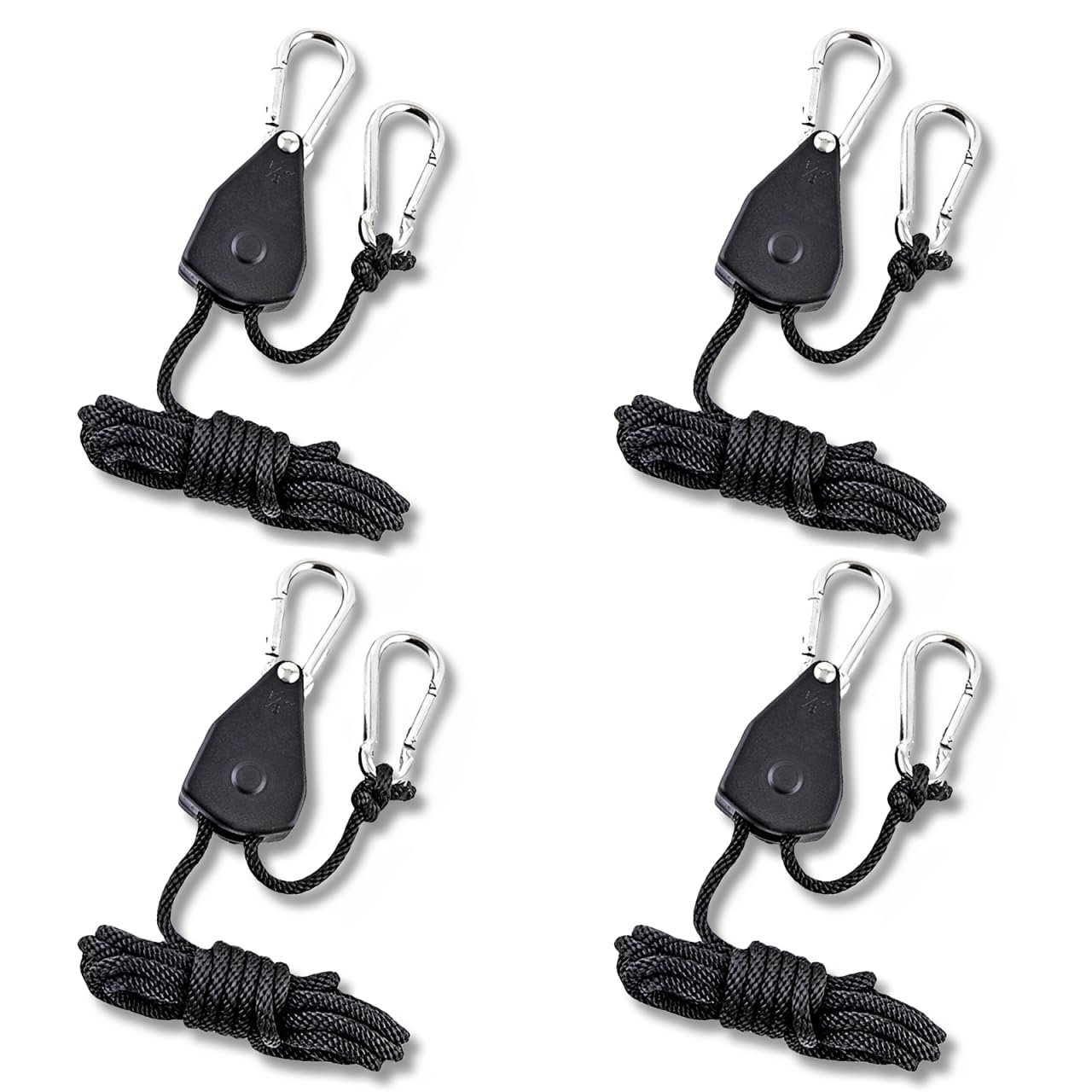 4 Pcs 4M Reflective Tent Guy Ropes with Ratchet Pulley, 4mm Adjustable Camping Rope Kit, Heavy Duty High Strength Wind Ropes for Secure Tent, Awning, Tarp, Hanging Grow Lights & Outdoor Gear