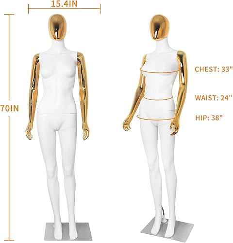 Miniatura 3 de Maniquí femenino de cuerpo completo, cuerpo blanco, cabeza dorada, manecillas doradas, maniquí de costura de 70 pulgadas, maniquí articulable con