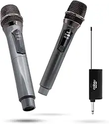 Microfone Sem Fio Duplo UHF, Karaoke, Profissional, Dinâmico, Mão, para Festas, Eventos, Aulas, Palestras, Igreja, Desempenho, Entretenimento Familiar, MAC002