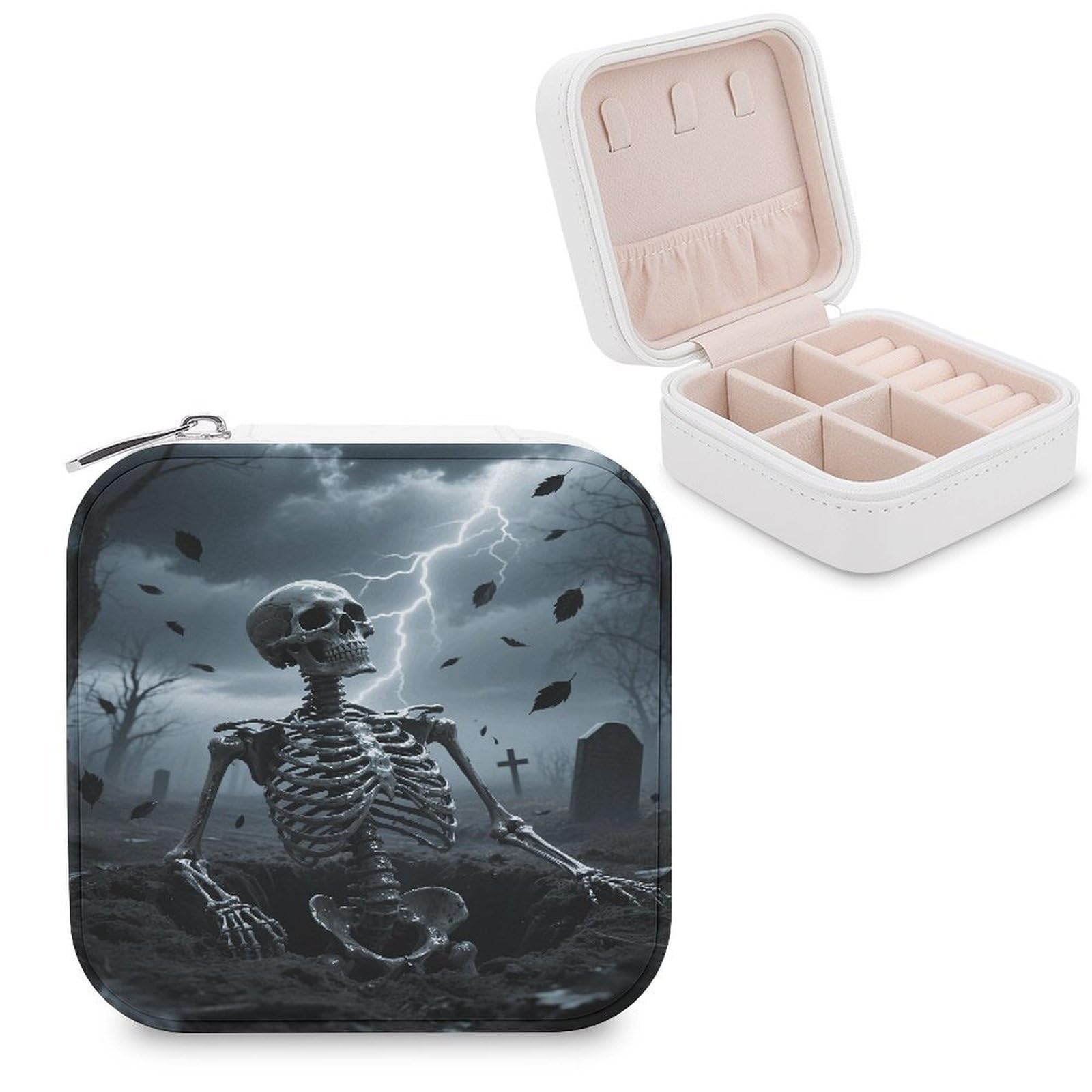 VstaDank Skull Jewelry Box for Women Jewelry Organizer Storage Case with Zipper Mini Travel Jewelry Case Cute Trinket Organizer Leather Portable Jewelry Storage Box