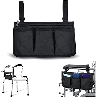 Wheelchair Armrest Accessories, Side Bags to Hang on Side with Bright Line Walker Pouches Waterproof Black Storage Fathers Mothers Day Gifts for Home/Outdoor/Baby Cart (Black Side)