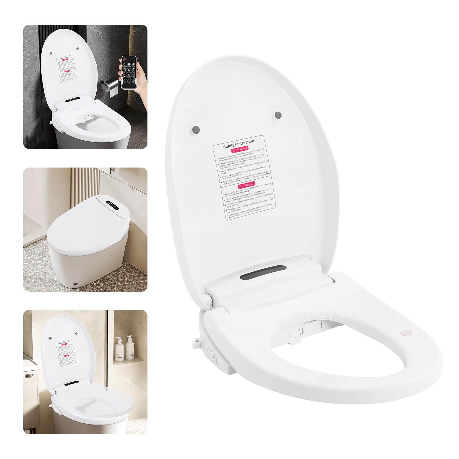 Abattant WC Japonais Intelligent, Siège WC Chauffant avec Jet Lavant, Télécommande, Séchage, Veilleuse LED, Buse Autonettoyante, 4 Températures, Abattant WC Lavant 37 x 51 x 13 cm