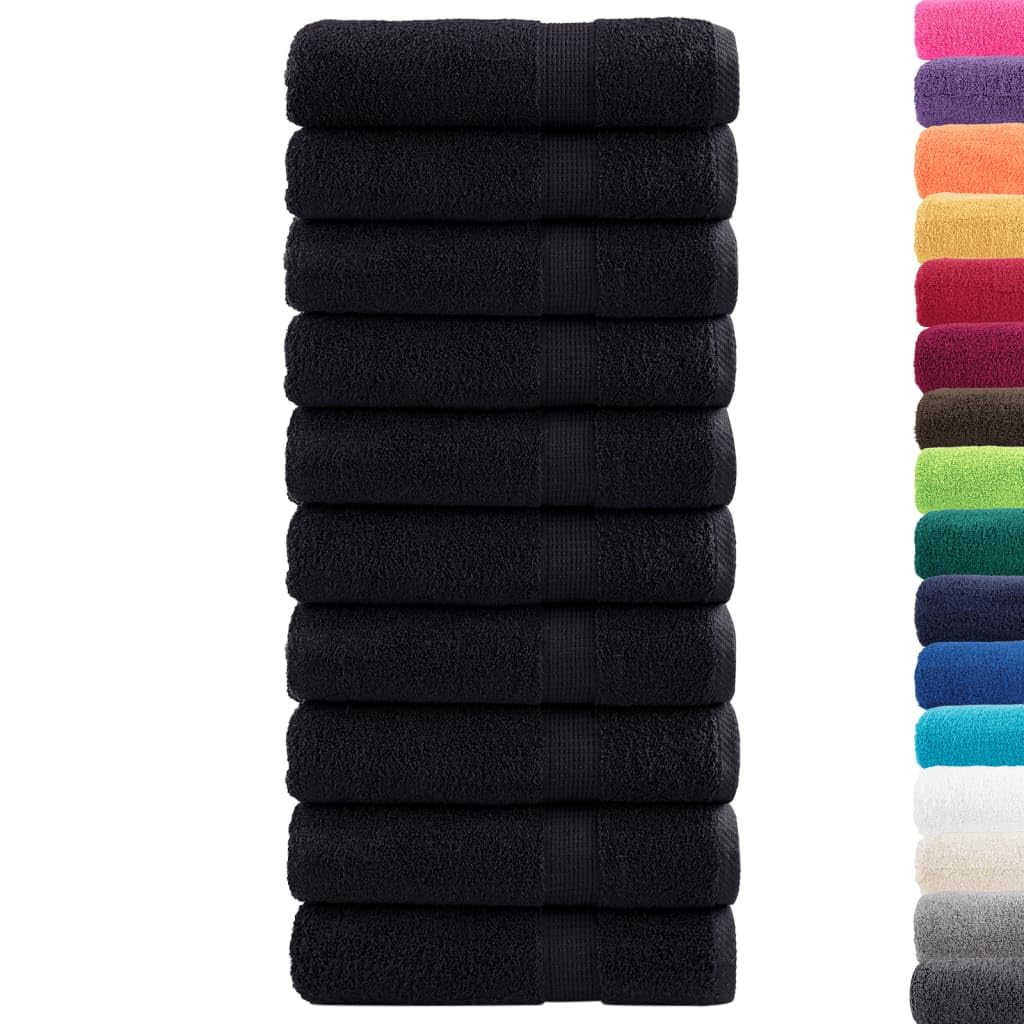 SOLUND - Toallas de ducha de alta calidad, 10 unidades, color negro, 70 x 140 cm, 600 g/m², toallas de algodón absorbentes con colgador, para el hogar y el comercio