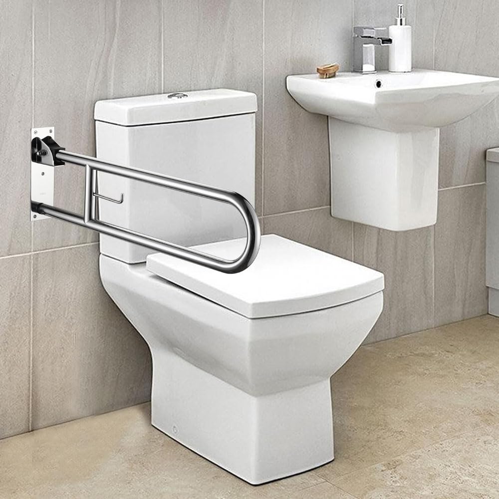 Kibath 489141 Asa abatible con portarrollos para el baño o el Aseo. Fabricada en Acero Inoxidable 304. con Sistema de Seguridad para fijarla a la Pared. para adaptación de aseos y baños, Cromado