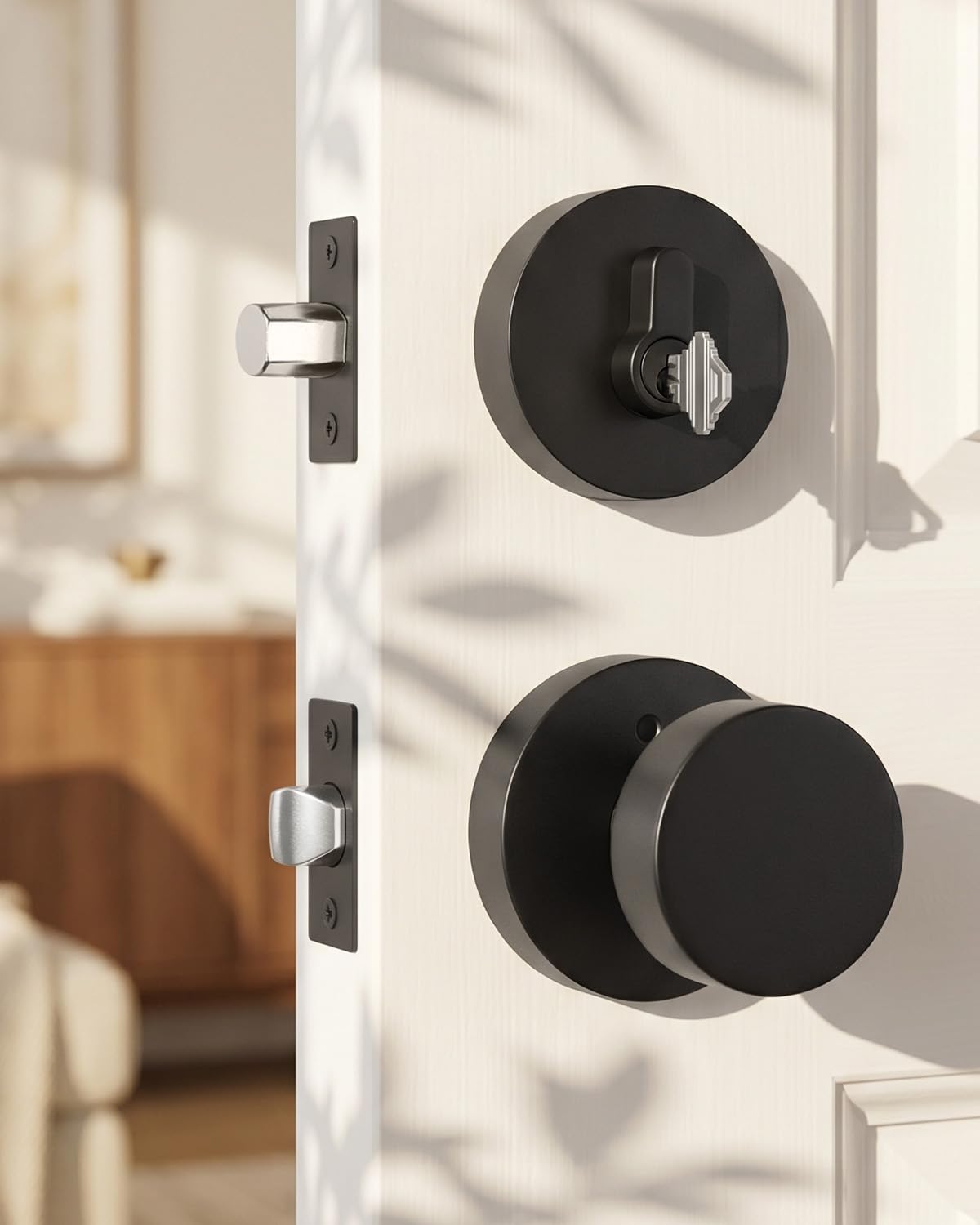 Goldenwarm Black Door Knob with Deadbolt, Zinc Alloy Exterior Front Door Knobs and Single Cylinder Deadbolt, Matte Black Front Door Locks Set (1 Pack)
