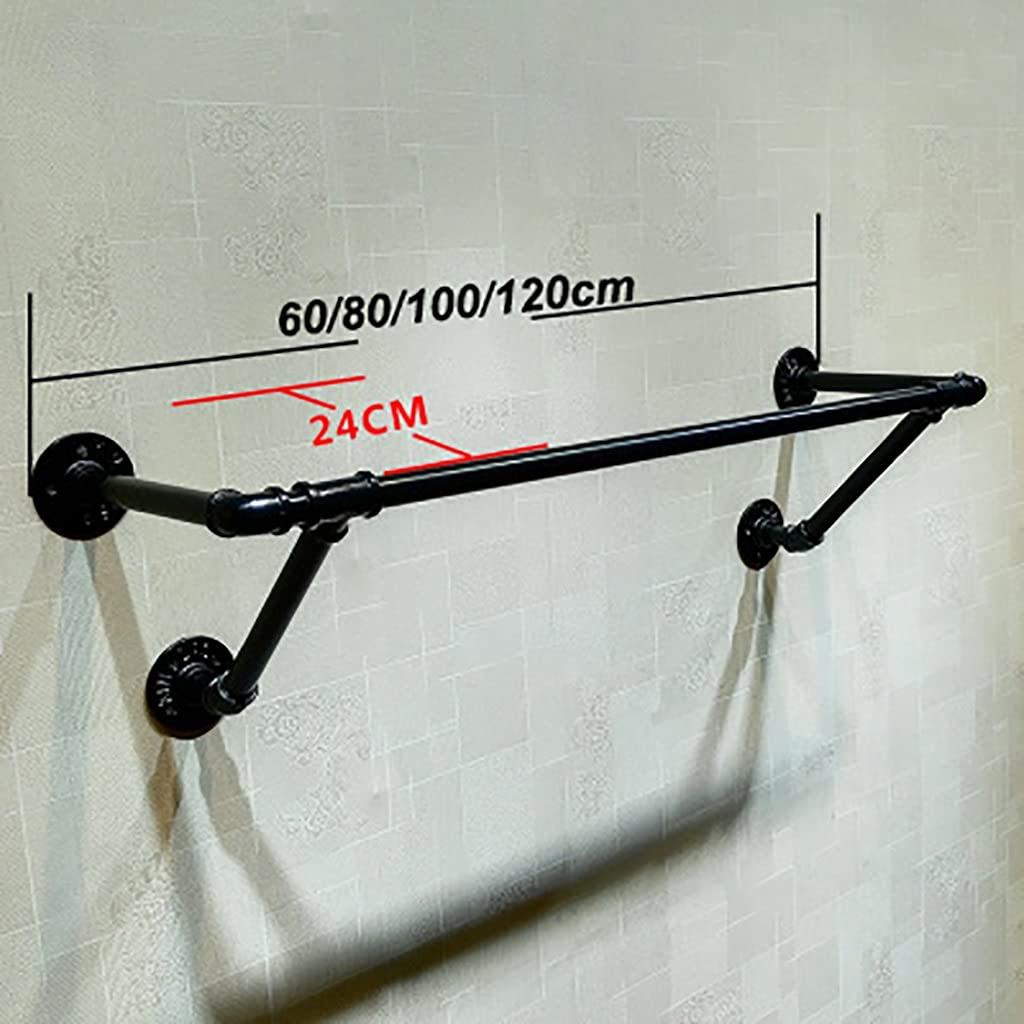 Przemysłowy ścienny wieszak na ubrania czarna żelazna rura ekspozycja na ubrania 24 cm odległość od ściany 4 podstawy rozmiar projektu: 100 x 24 cm solidny wieszak na ubrania do domu i sklepu