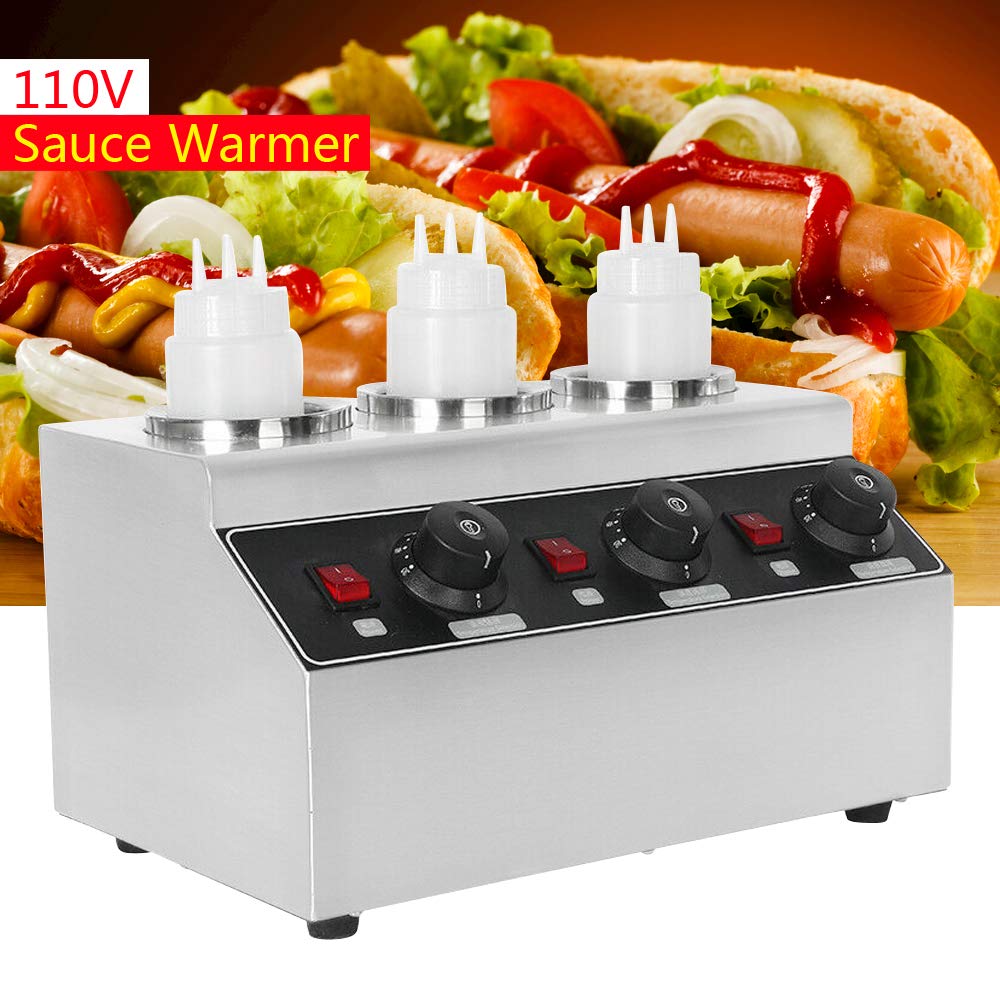 Electric Sauce Bottle Warmer, 0.68L x 2 Commercial Hot Fudge Warmer, Double Bottles Nacho Cheese Warmer, 86-176? Sauce Warmer Dispenser, Hot Chocolate Warmer Dispenser for Home Hotel Snack Bars