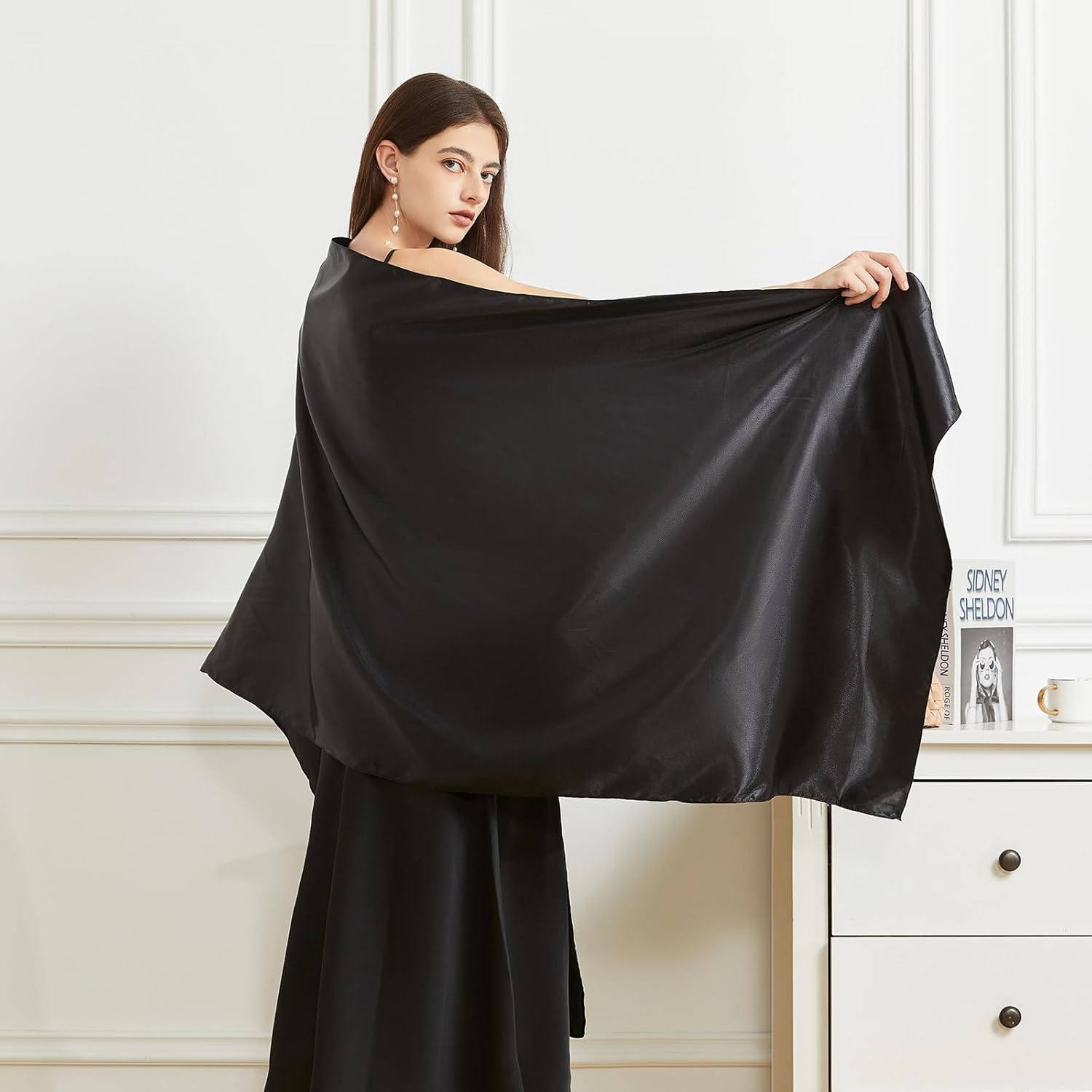 Women’s Silky Satin Shawls and Wraps Lightweight Head Scarves Bridal Wedding Evening Pashmina Vintage Sheer Stole - Image 2