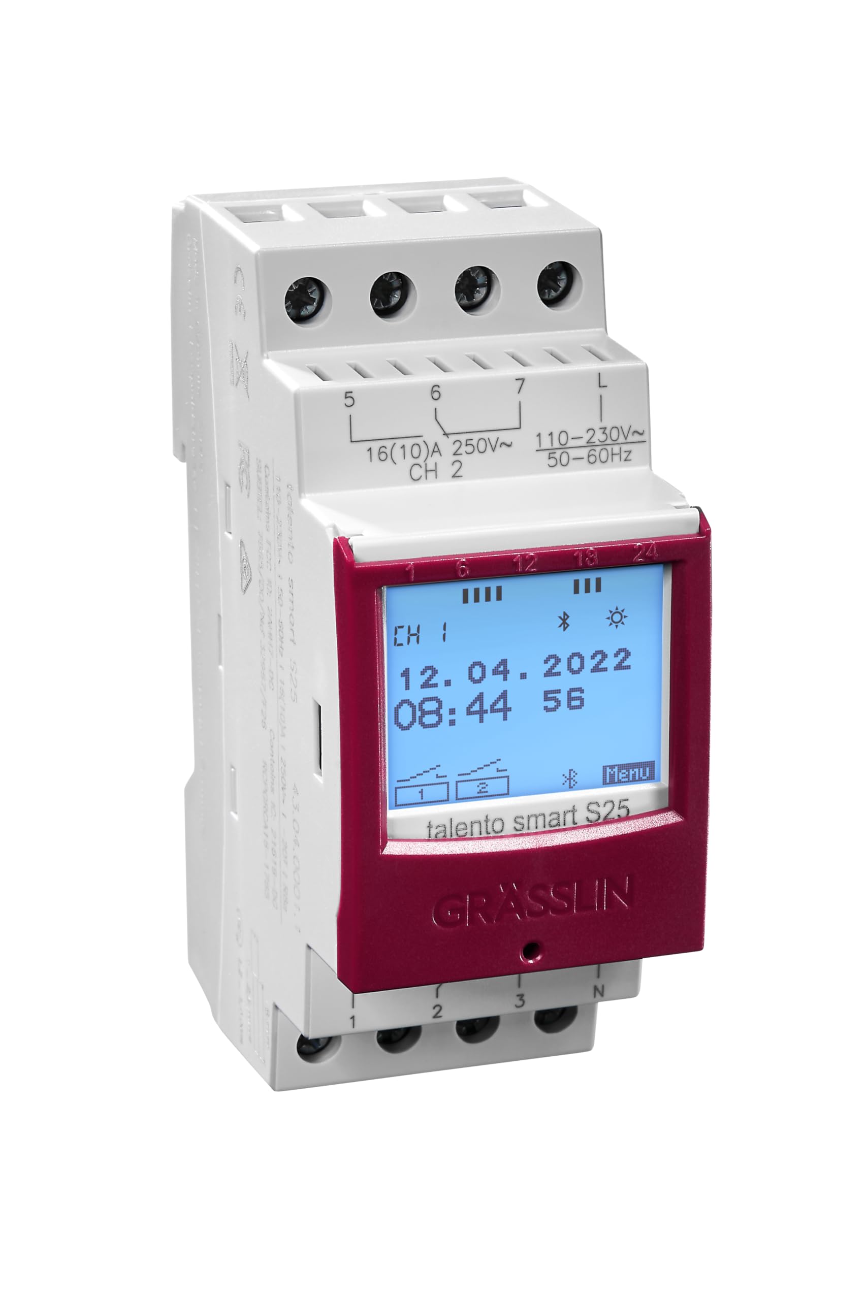 43.04.0001.1 talento smart S25 Digitale System-Astro-Zeitschaltuhr | erweiterbar auf 8 Kanäle (CE2), LAN-Erweiterung möglich, Hutschiene, Bluetooth/App, 2 Kanäle, Astro-/Wochen-/Jahresprogramm