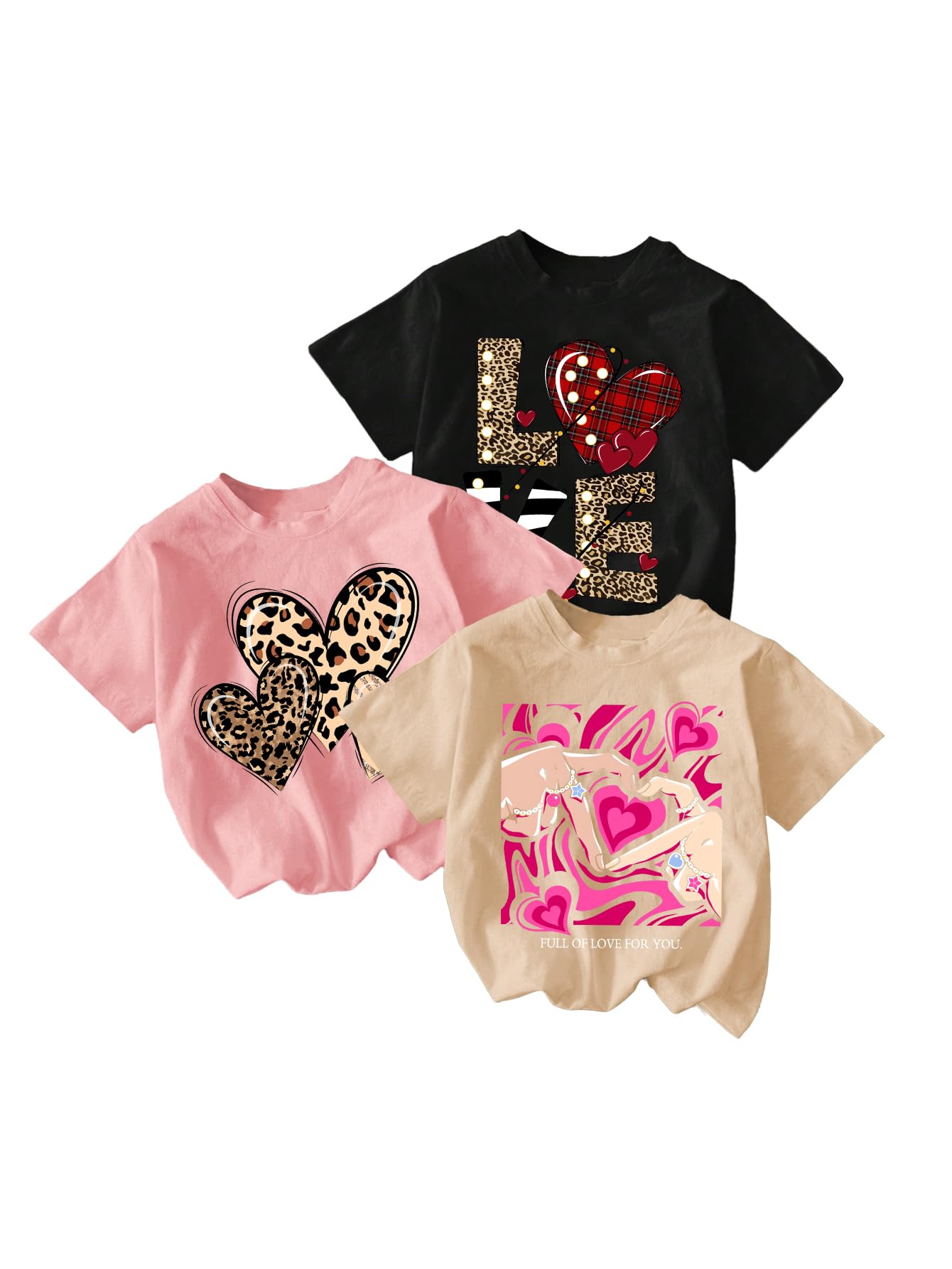 RoseSeek Girl's Shirts 3 Packs Graphic Tees Short Sleeve T Shirt