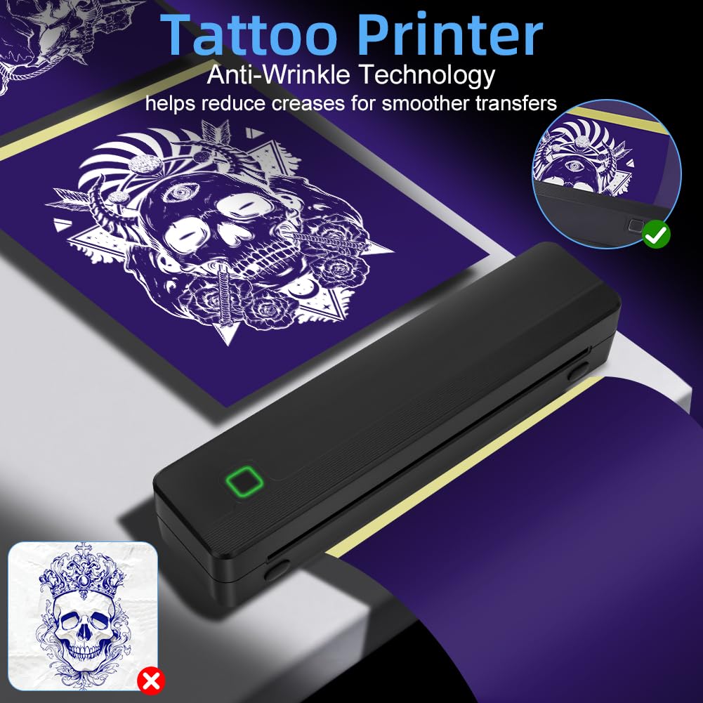 Aolso Stampante per Tatuaggi Termica Bluetooth, Portatile con 10 Fogli Carta Transfer, per Artisti e Principianti