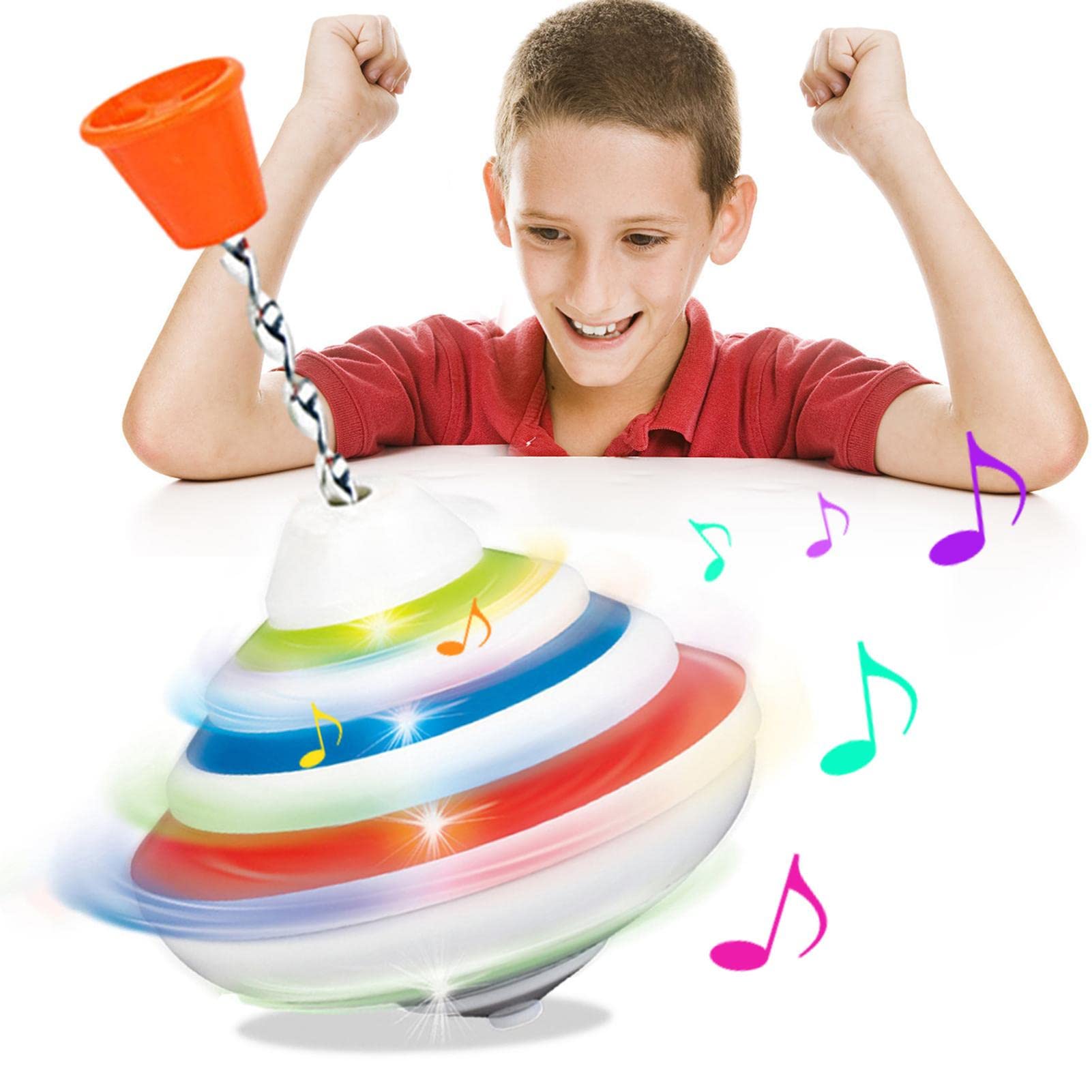 Toupie Lumineuse pour | Toupie à Pousser Le Bas avec LED et Musique | Cadeaux d'Jouet Filature lumière Main pour des Tout-Petits garçons Filles, Jouets LED toupie Rianpesn