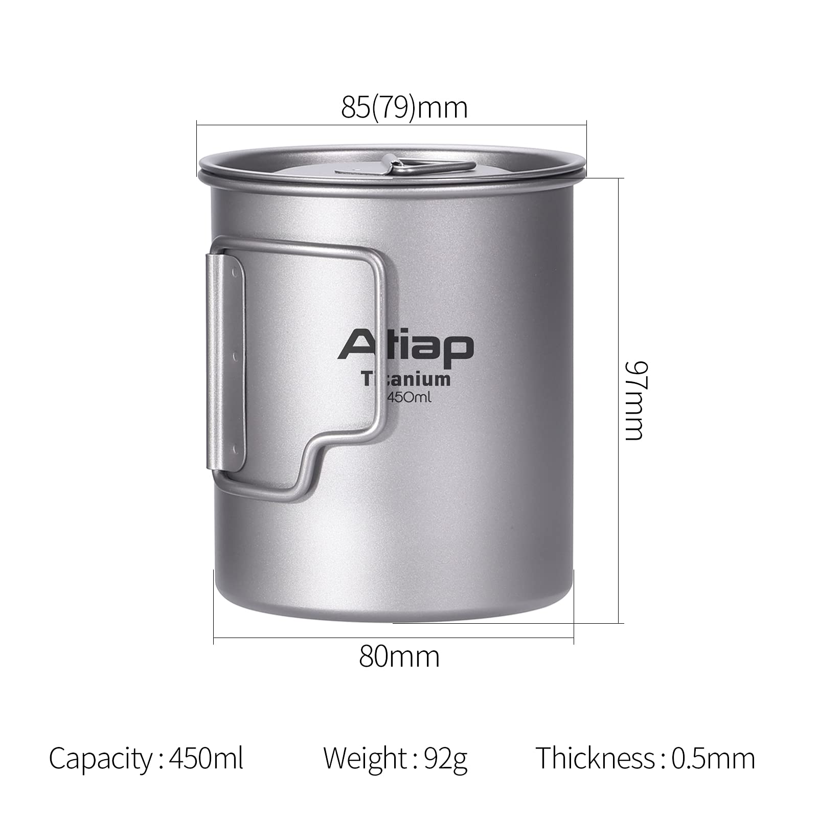 Titan-Topf, 750 ml, für Rucksackreisen, Camping, Kaffeekanne, Camping-Tasse mit Deckel, klappbarer Griff, tragbar, leicht (750 ml & 450 ml Topf)