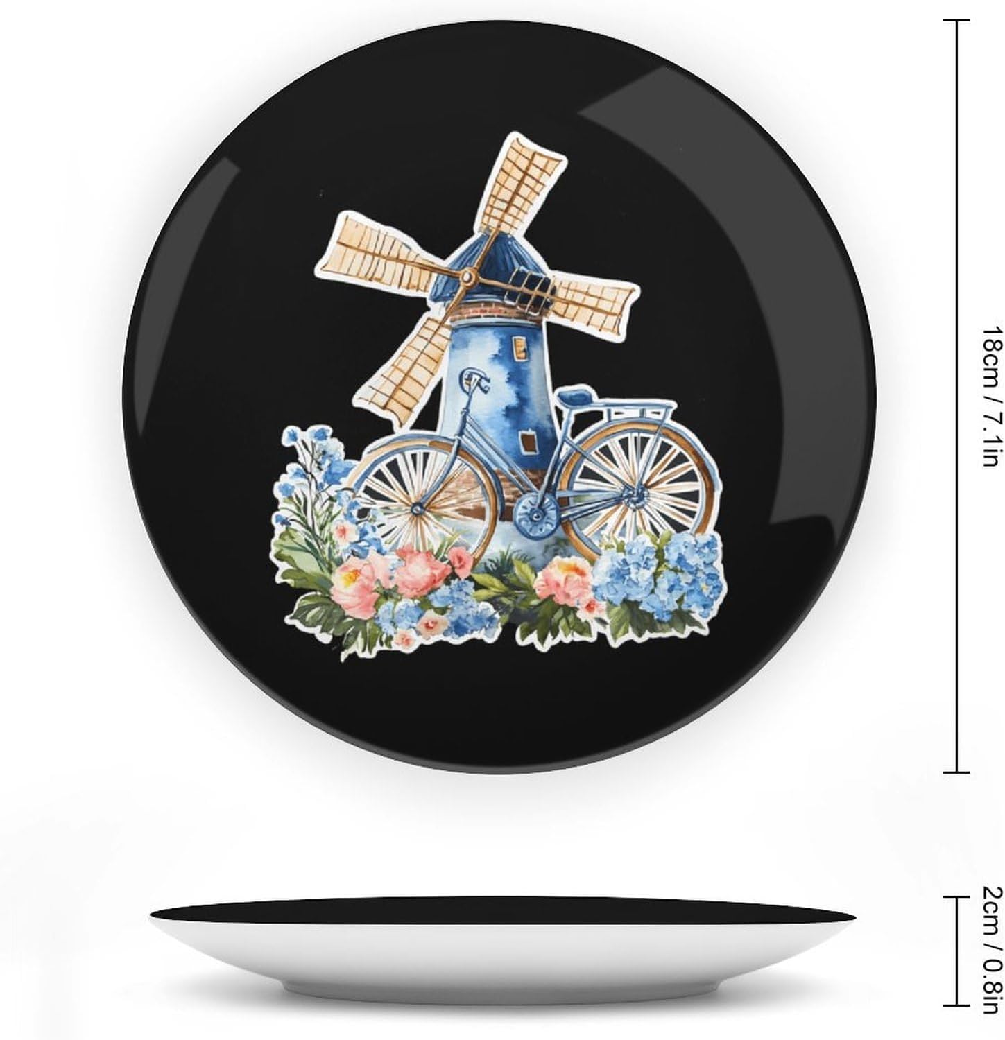 Dutch Windmill Bike Flowers Decorative Plates for Display Ceramic Plate Tray with Stand Hanger Home Decor
