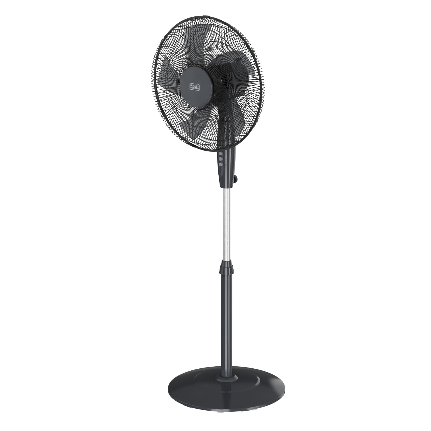 BLACK+DECKER - Wentylator stojący 45 W, 3 prędkości, oscylacja, 5 łopatek 40 cm, ręczne nachylenie, wysokość 108–132 cm, uchwyt, zdejmowana kratka, czarny