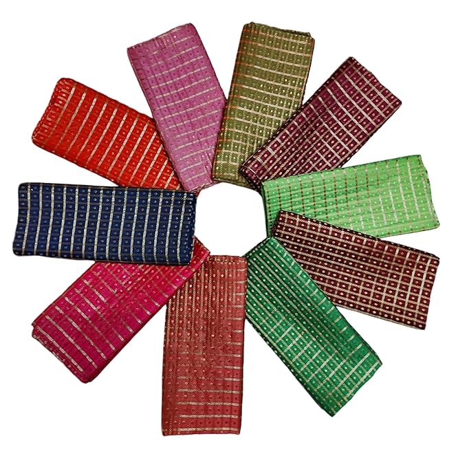 AYLA WORLD Women's Silk Cotton Blouse Material (Pack of 10 Pcs), Multicolour Checked Design, 1 Metre [110x75 cm] for Varalakshmi Vratham, Navratri, Durga Puja, Wedding, Return Gifts-image-35
