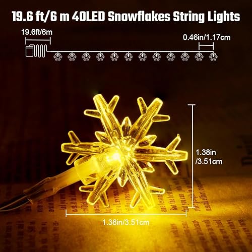 Miniatura 5 de AUAUY Guirnalda de luces para árbol de Navidad 40 luces LED de 196 pies funciona con pilas 2 modos luces impermeables para exteriores para