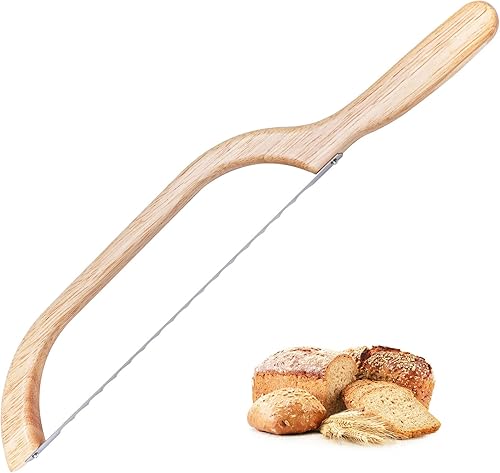 YAPULLYA Cuchillo de lazo de pan de madera, cortador de pan de masa madre para pan casero, cuchillo de bagel dentado de 15.7 pulgadas, regalo de