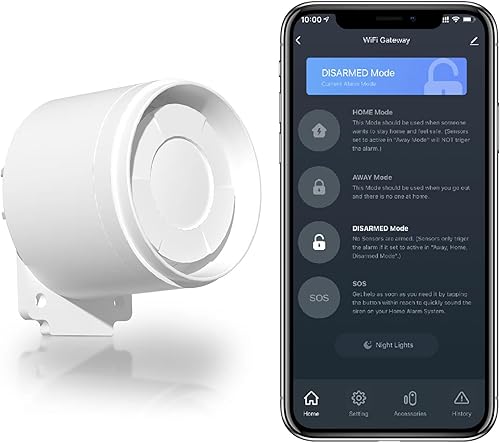 Bocina de sirena de alarma inalámbrica, sirena fuerte de 126 dB, interiorexterior, blanco, compatible con sistema de alarma GRSICO de 3 generación