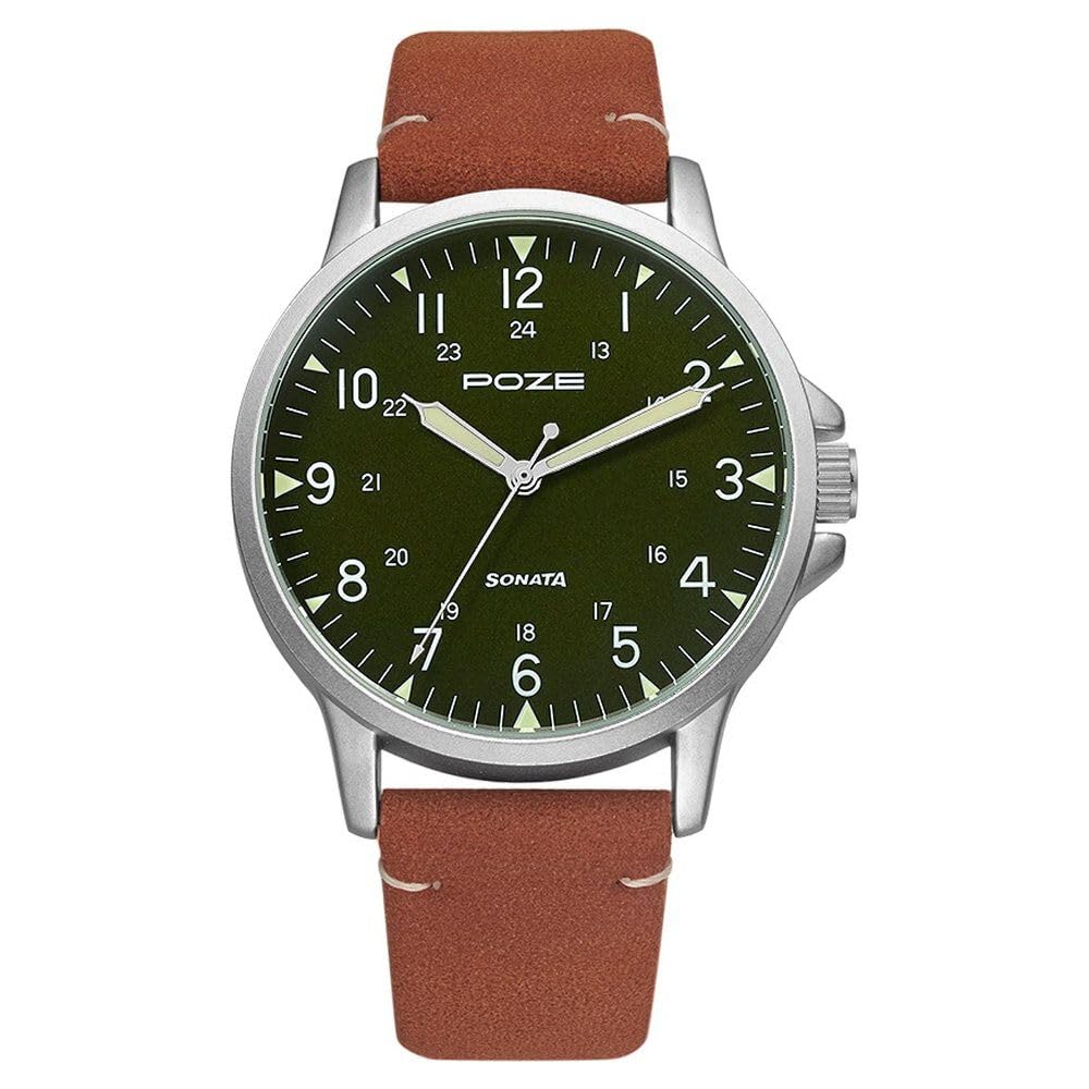 Sonata Poze Quartz Analog Green Dial PU Leather Strap Watch for Men-SP70011SL01W (B0CW9X23W3) Amazon Price History, Amazon Price Tracker