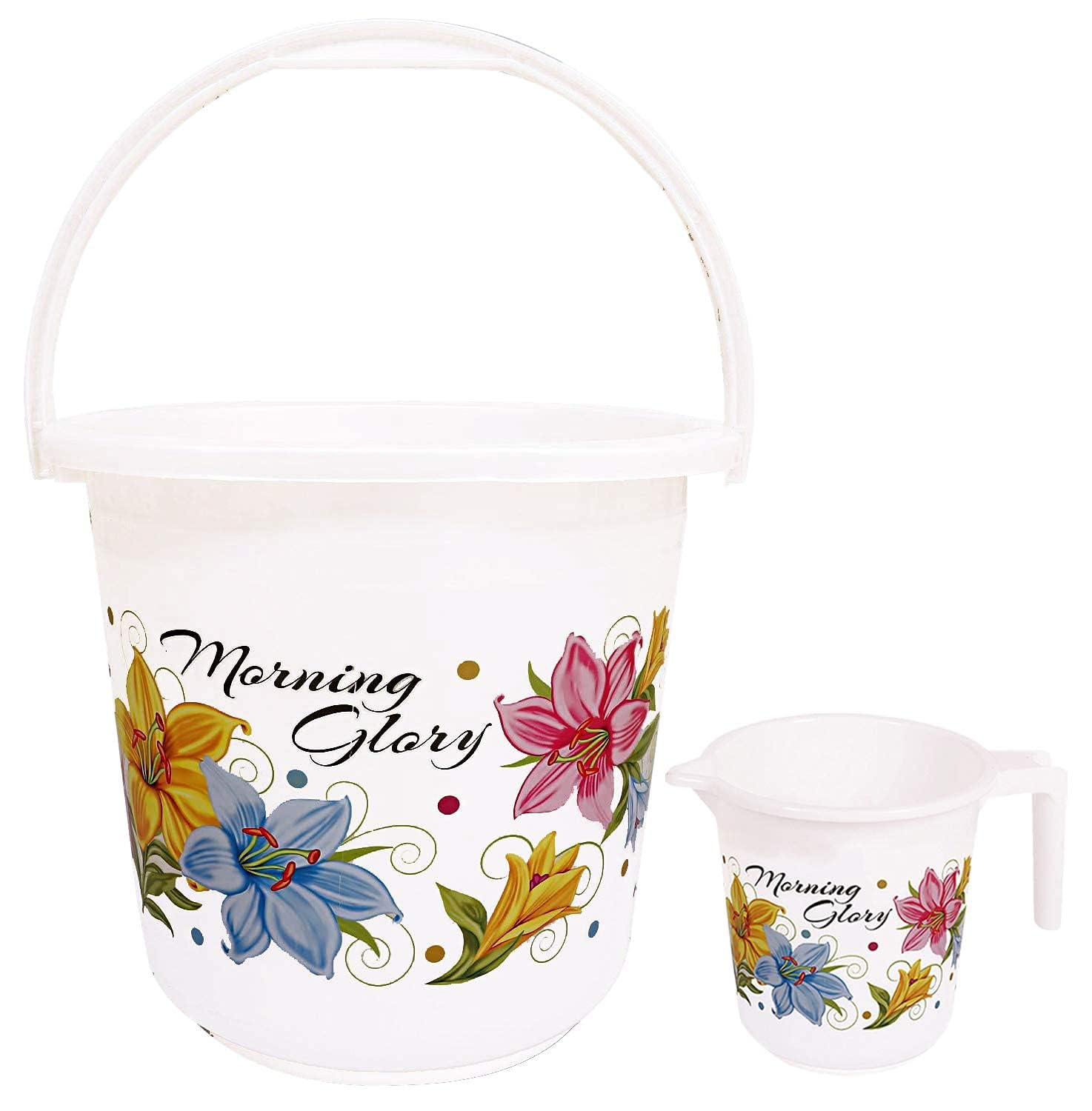 Urbane Home Printed 2 Pieces Plastic Bathroom Bucket & Mug Set (White) (B0C7LG3YRT) Amazon Price History, Amazon Price Tracker