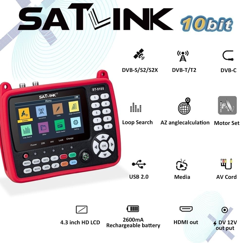 Satlink ST-5155 H.265 (10 bits) Appareil de mesure combo DVB-S/S2/T/T2/C