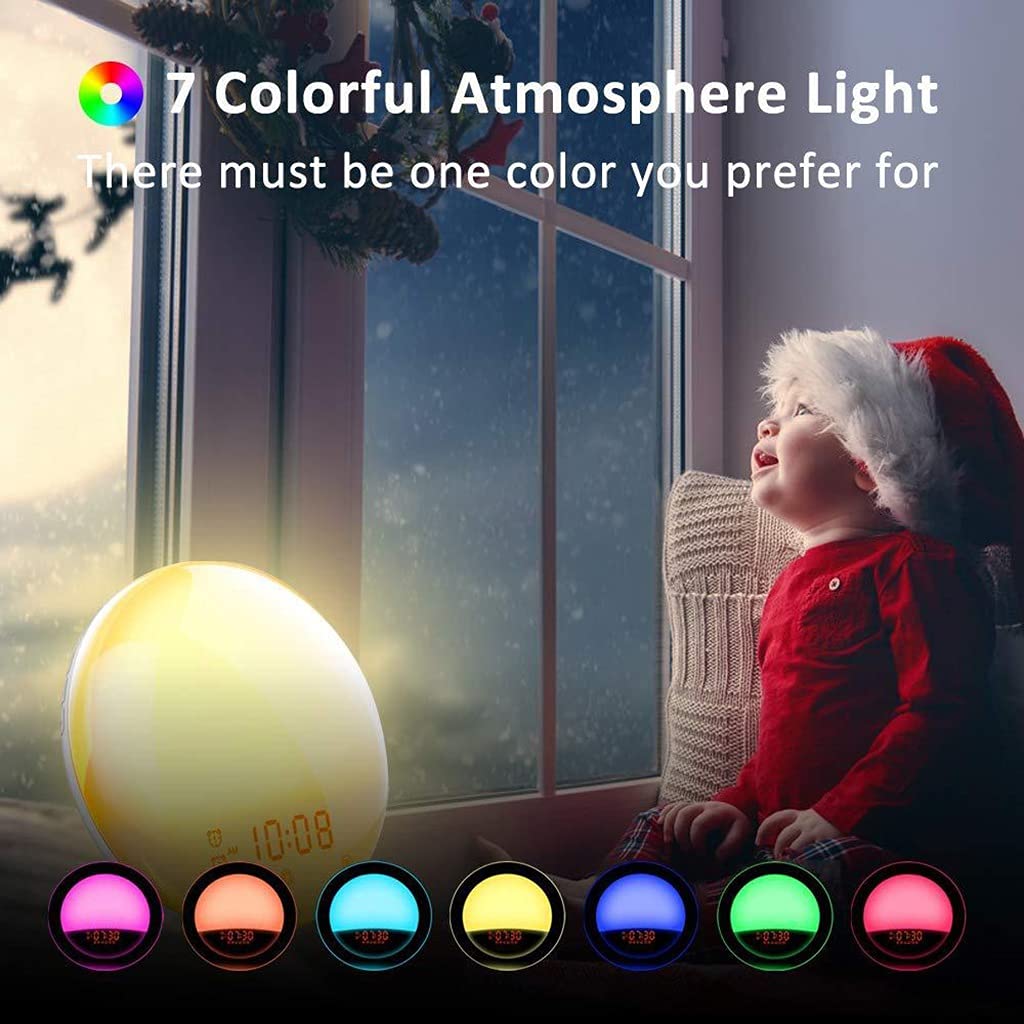 Luz de Despertador WiFi Inteligente, Despertador de Luz Natural, Simulación de Amanecer/Atardecer, Trabaja con Alexa, 4 Alarmas, Función de Repetición, 2 Piezas