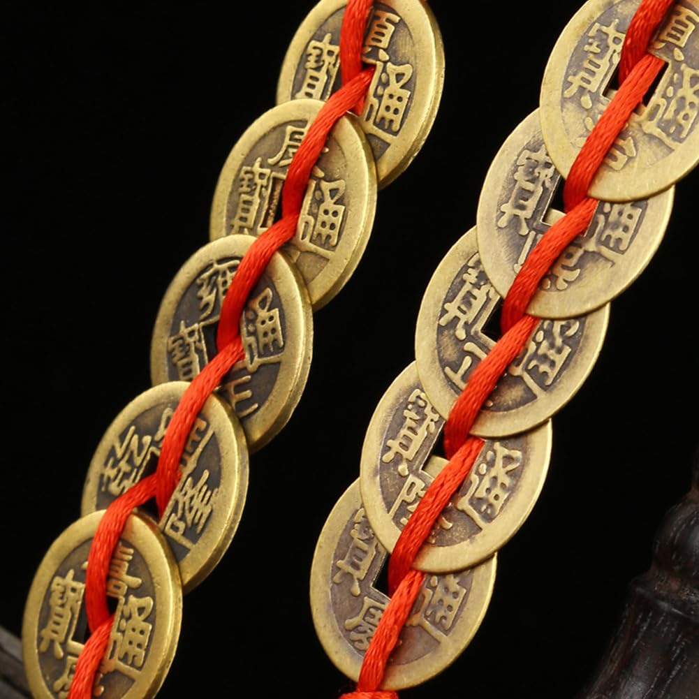 Encantos de Monedas de Suerte Cinco,Monedas Feng Shui Chinas,Monedas Chinas de la Suerte,con Nudo Chino Rojo I-Ching Suerte Cobre,para Salud Éxito Riqueza,18 Piezas