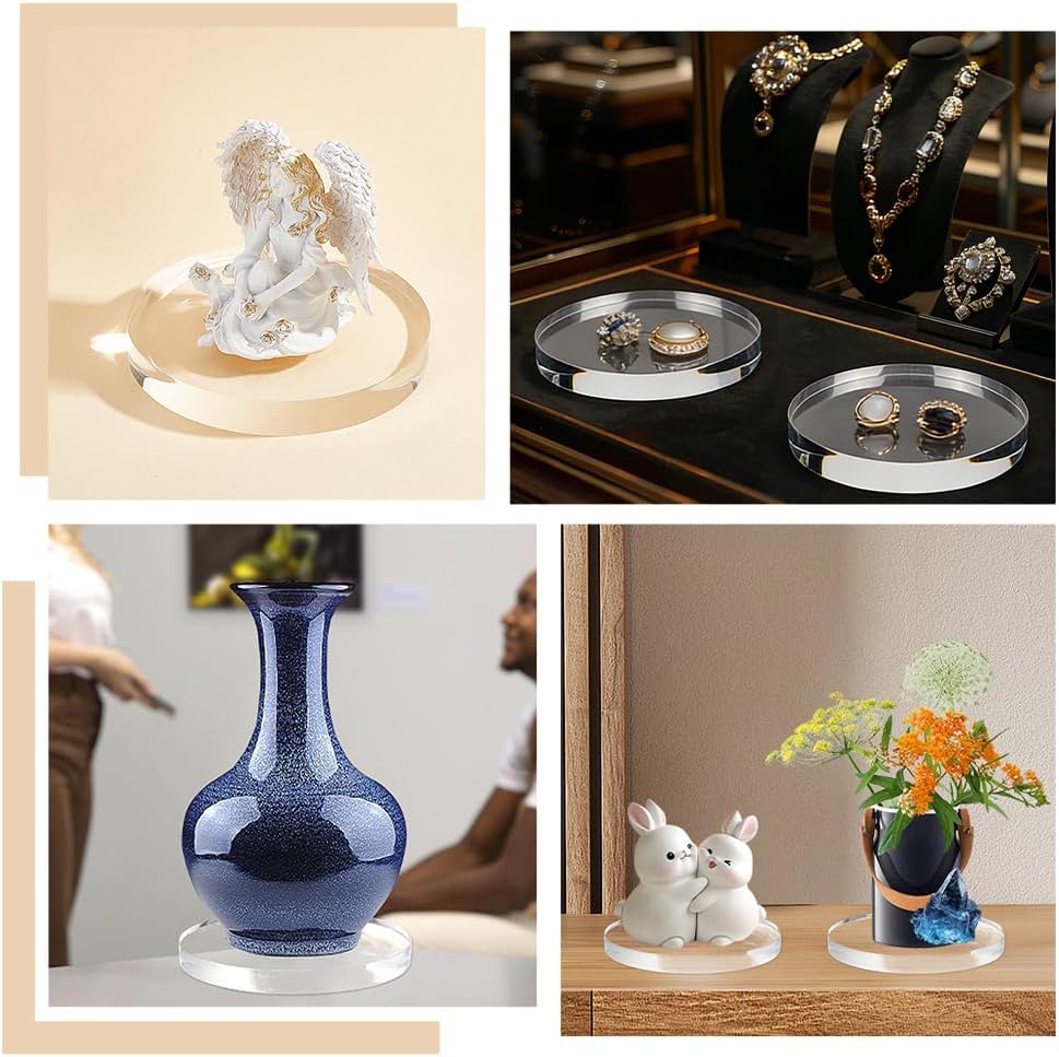 AHANDMAKER 2 Pcs 5.9 Inch Diameter 0.79 Inch Thickness Acrylic Display Riser Stand Clear Round Pedestal Block for Collectibles Figures Display Home Decor Office Use Birthday Gift Presentation