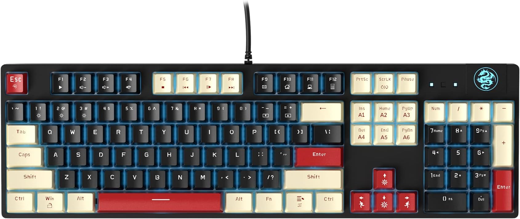 MageGee Mechanical Gaming Keyboard MK-Armor LED Blue Backlit and Wired USB 104 Keys Keyboard with Blue Switches, for Windows PC Laptop Game(White&Black)
