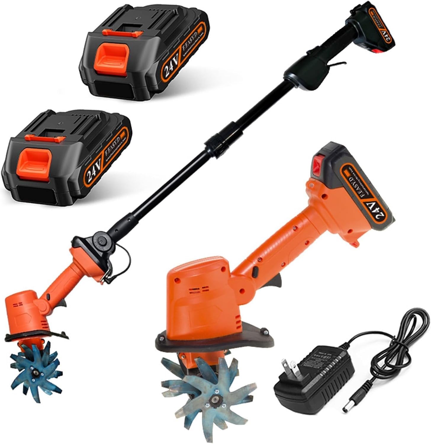 Motobineuse Électrique sans Fil 21V,Portable Motoculteur,235 RPM,Manche Amovible,Largeur/Profondeur de Travail 10/10 cm,avec Batterie et Charge,pour Le Jardin,Le Champ de légumes,la Serre,Le verger(2