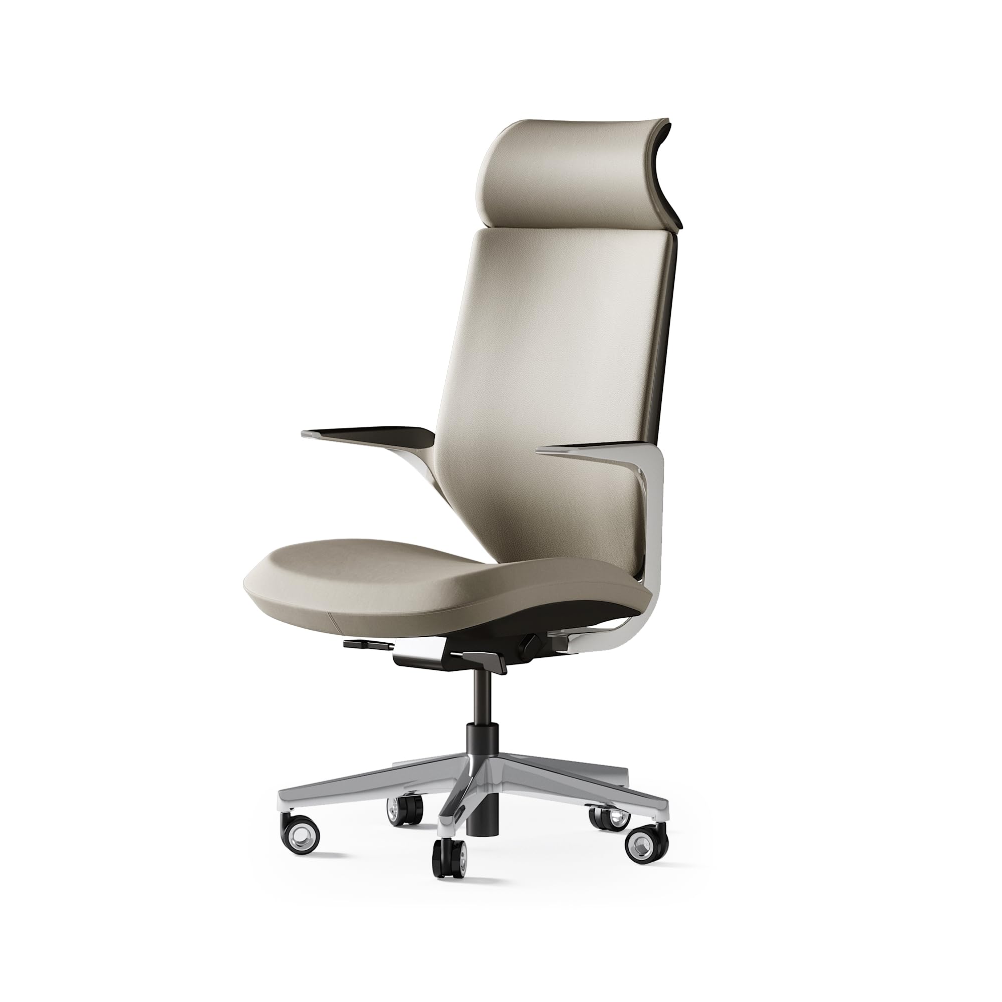 TOMU Executive Office Chair Genuine Leather, Luxury Top Grain Genuine Leather, Ergonomic with Headrest, Armrests, High Back Desk Chair Elegant for Home Office and Boardroom (Apricot Gray)