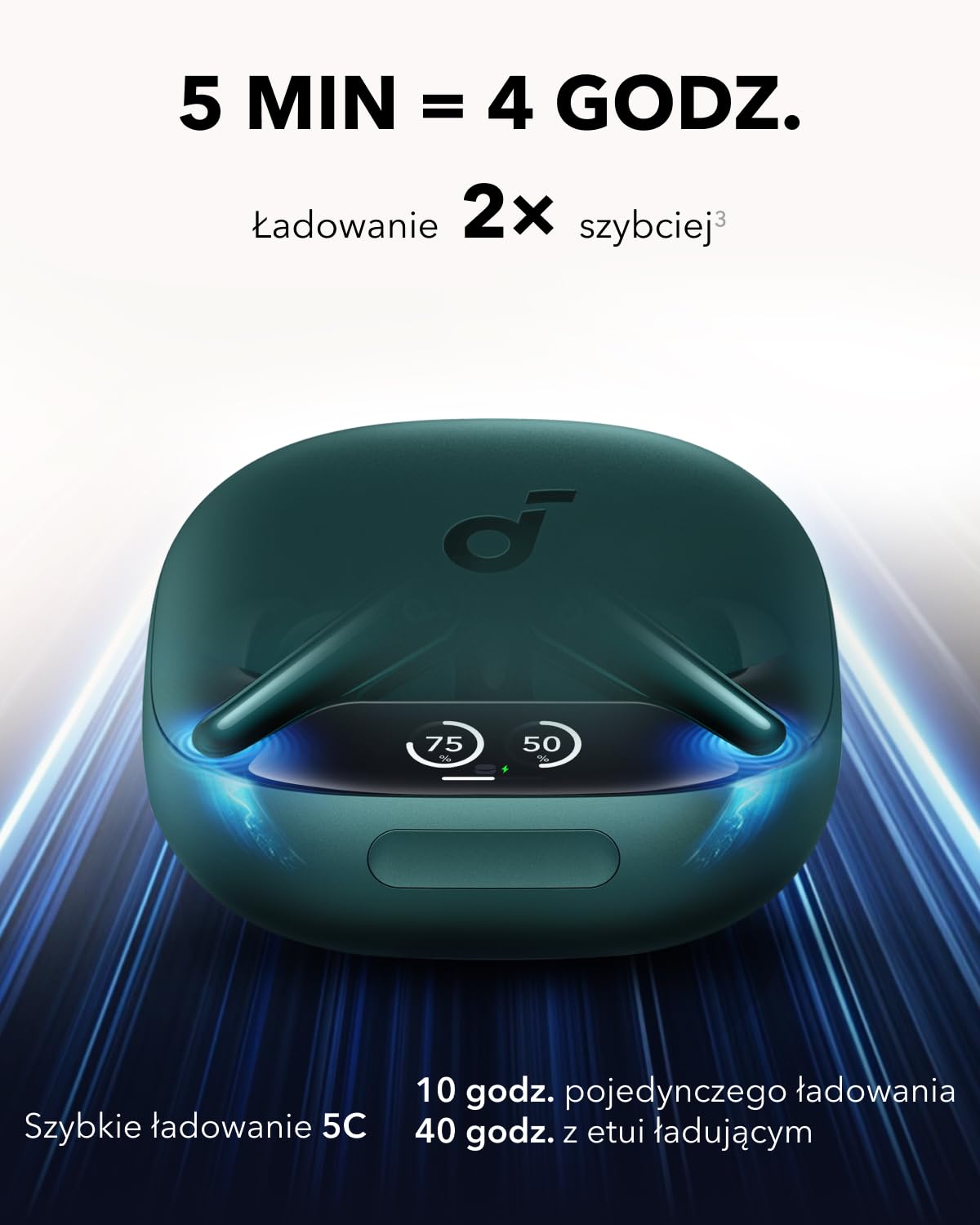 soundcore Liberty 4 Pro firmy Anker, bezprzewodowe słuchawki z redukcją szumów, 7 czujników i adaptacyjna redukcja szumów w czasie rzeczywistym, 2x szybsze ładowanie, muzyka Hi-Fi (zielony)