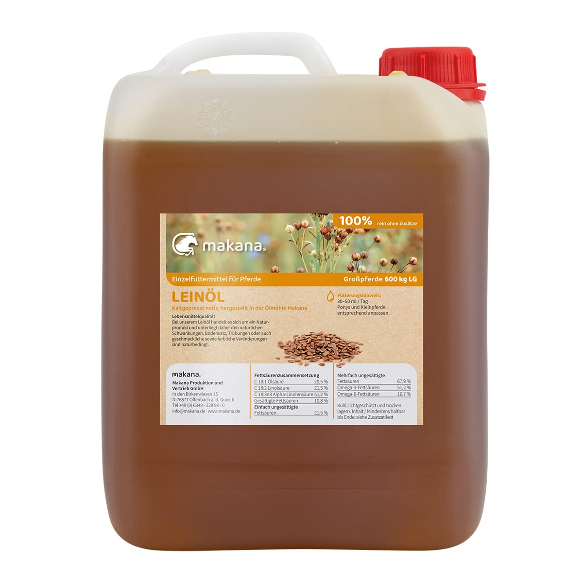 Makana Olio di Lino per Animali, spremuto a Freddo e Puro al 100%, tanica da 5000 ml