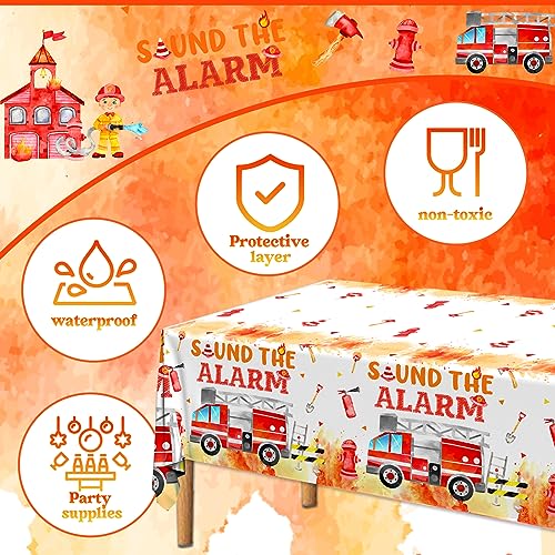 Image of Firetruck Birthday Decorations Tablecloth - Firefighter Party Decorations 3Pcs Fire Truck Table Cloth, Rectangle Plastic Fireman Table Cover for Fire Truck Birthday Decor, 108 x 180 cm